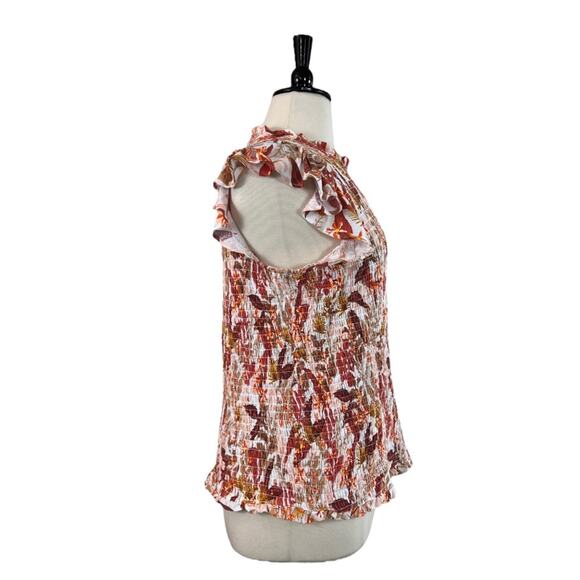 INC Top Smocked Blouse Ruffle Cap Sleeves High Neck Leaf Print Women’s 2X Plus - Picture 3 of 11
